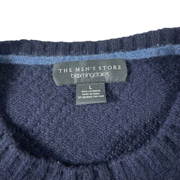 The Mens Store Cashmere Sweater Large Navy Cable Knit Crewneck Bloomingdales - Picture 4 of 9
